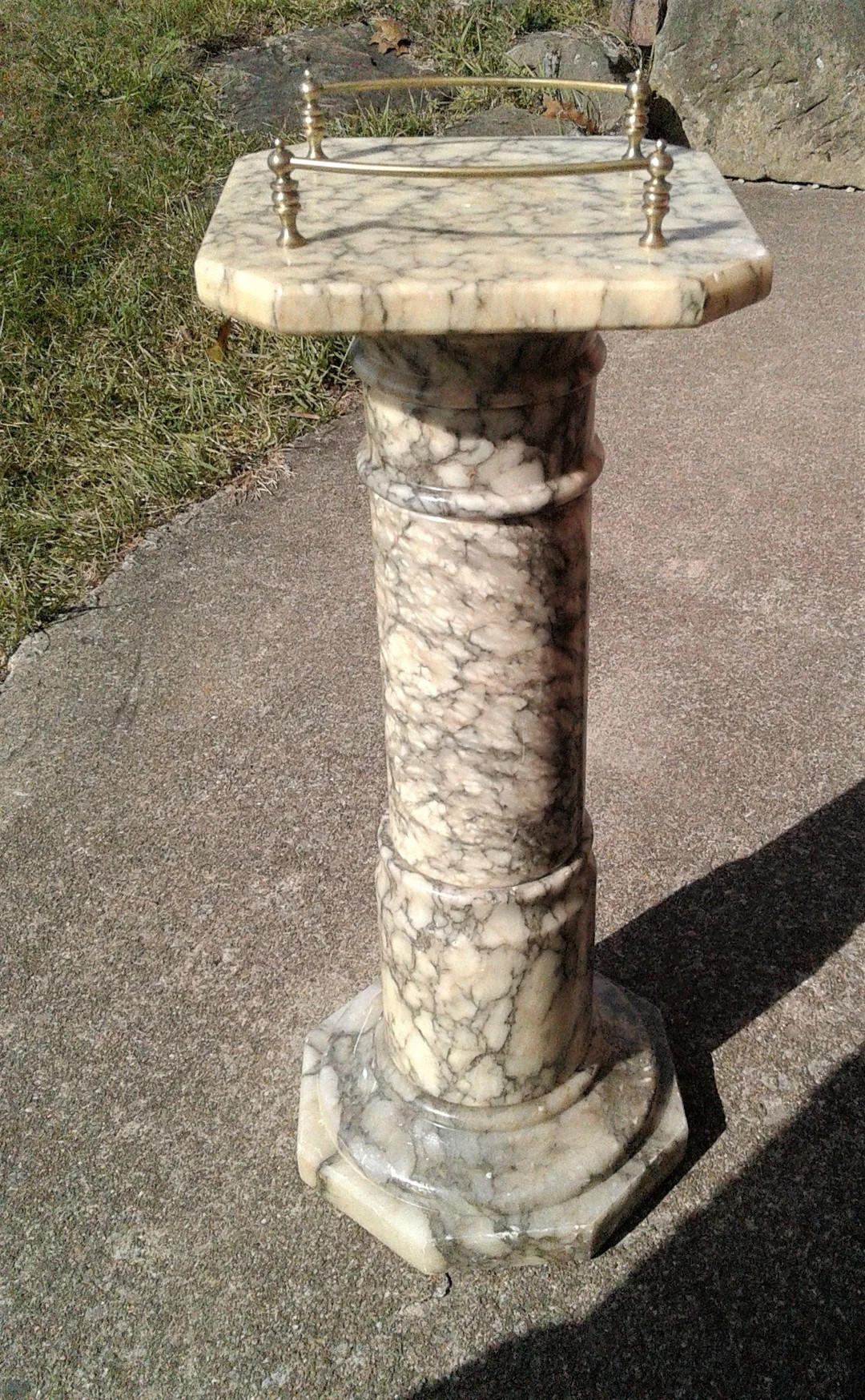 Antique Neoclassical White Marble Pedestal Plant Stand w Top Brass Gallery | Etsy (US)
