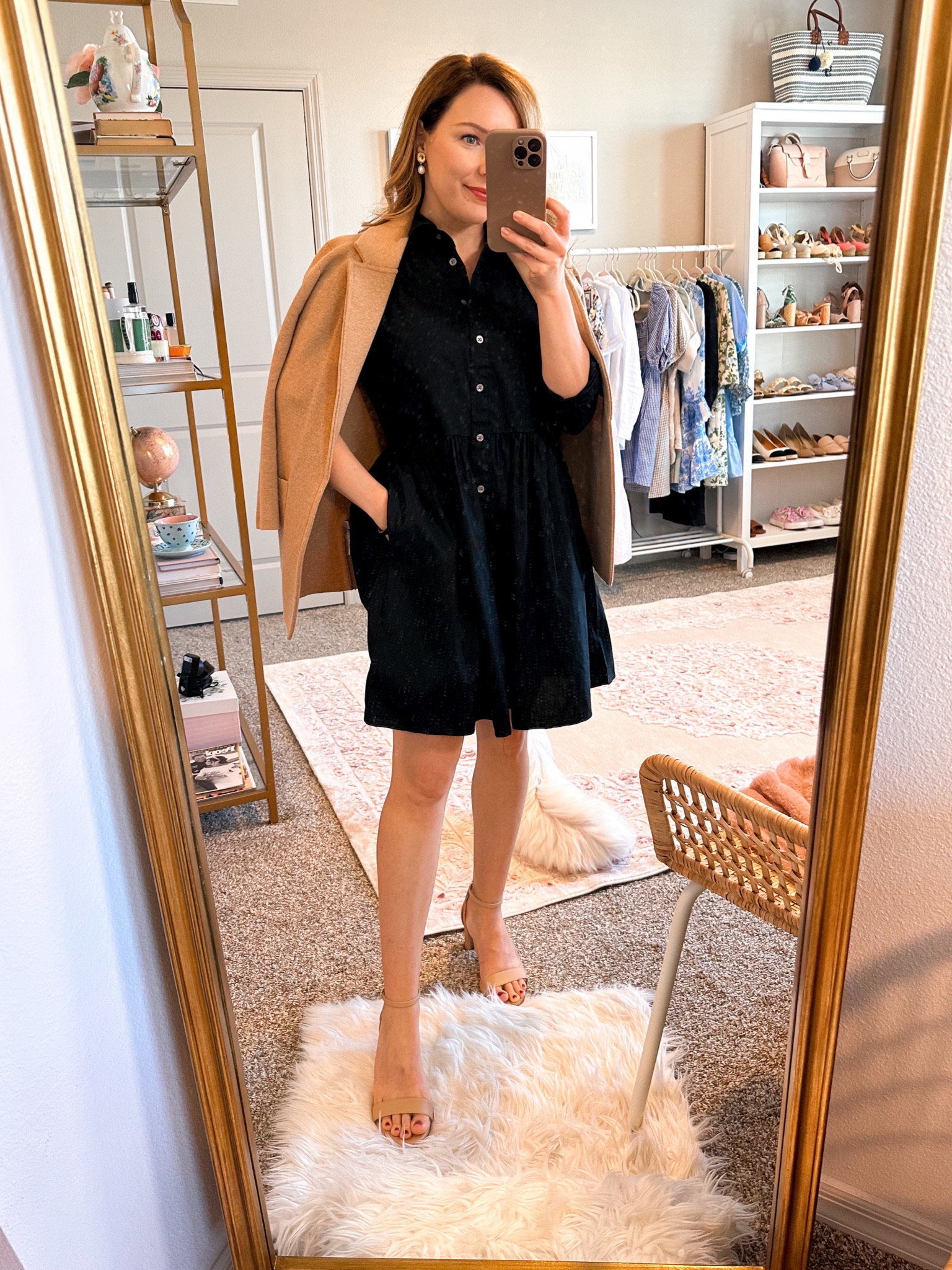 Classic shirtdress on sale for less than $60, available in two colors. Wearing size 2. Paired with this sweater cardigan blazer that goes with everything 

#LTKsalealert #LTKunder100 #LTKSeasonal