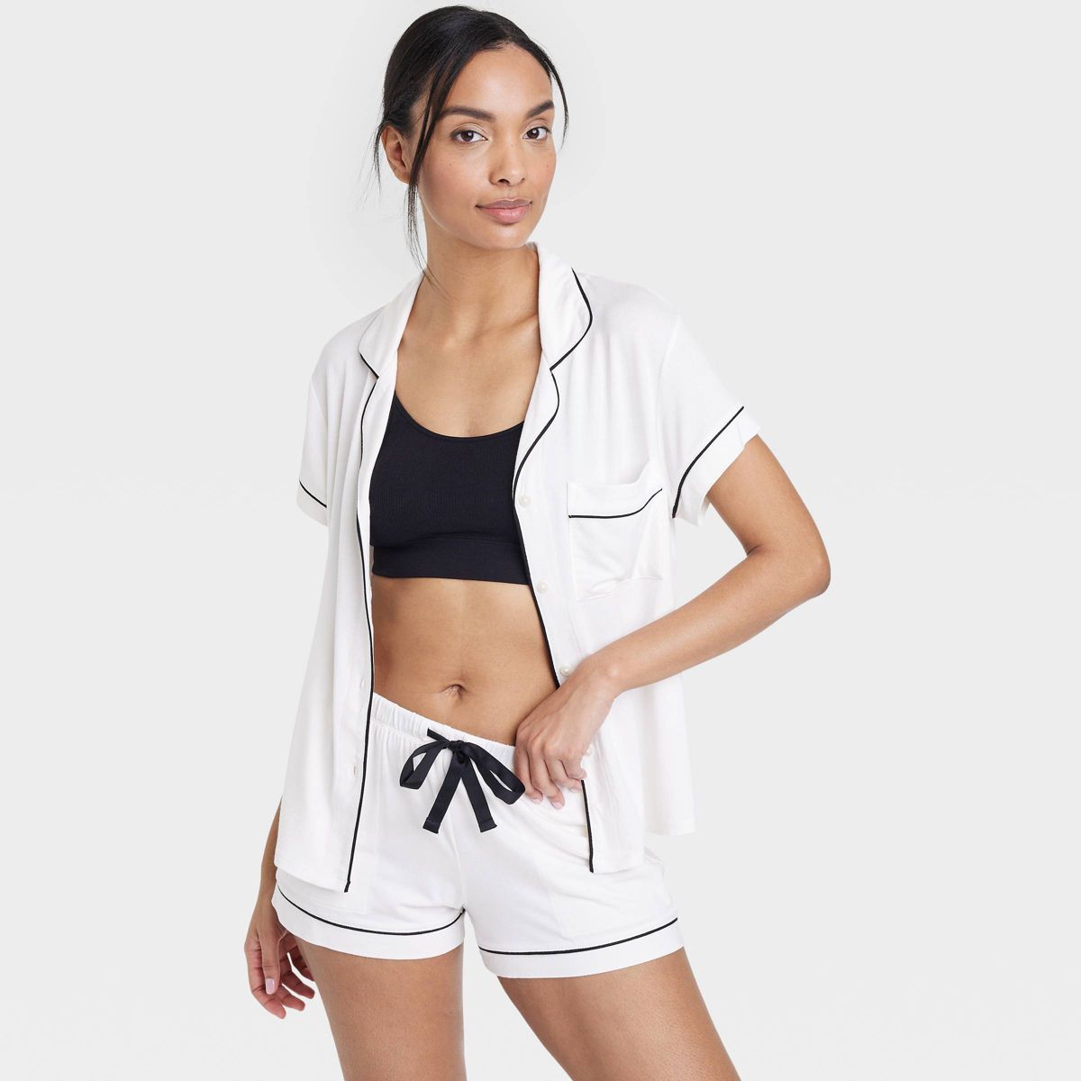 Women's Beautifully Soft Short Sleeve Notch Collar Top and Shorts Pajama Set - Stars Above™ Whi... | Target