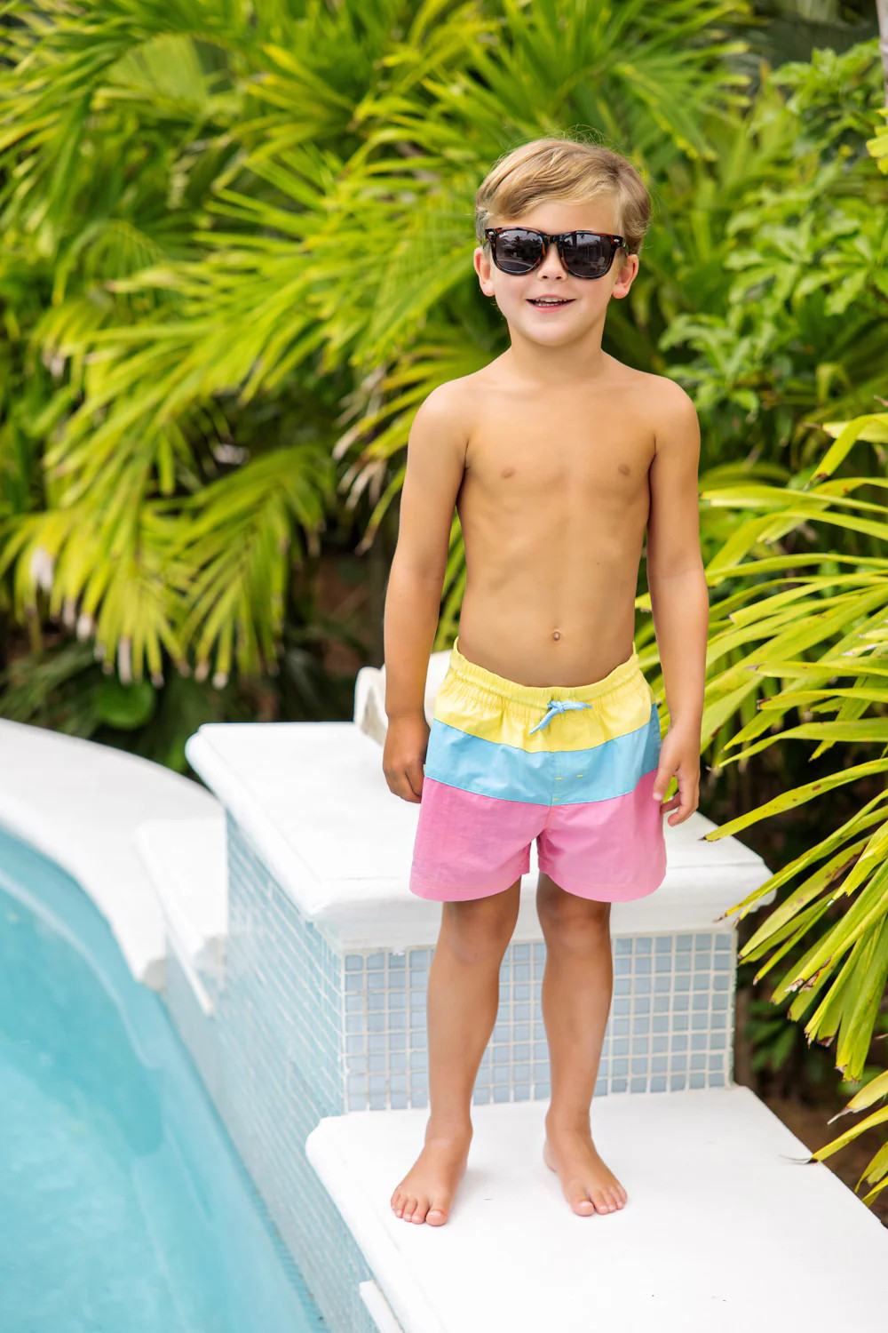 Country Club Colorblock Trunks - Lake Worth Yellow, Brookline Blue, & Hamptons Hot Pink with Wort... | The Beaufort Bonnet Company