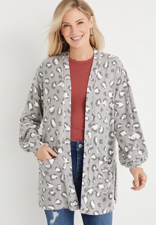 Gray Leopard Pocket Cardigan | Maurices