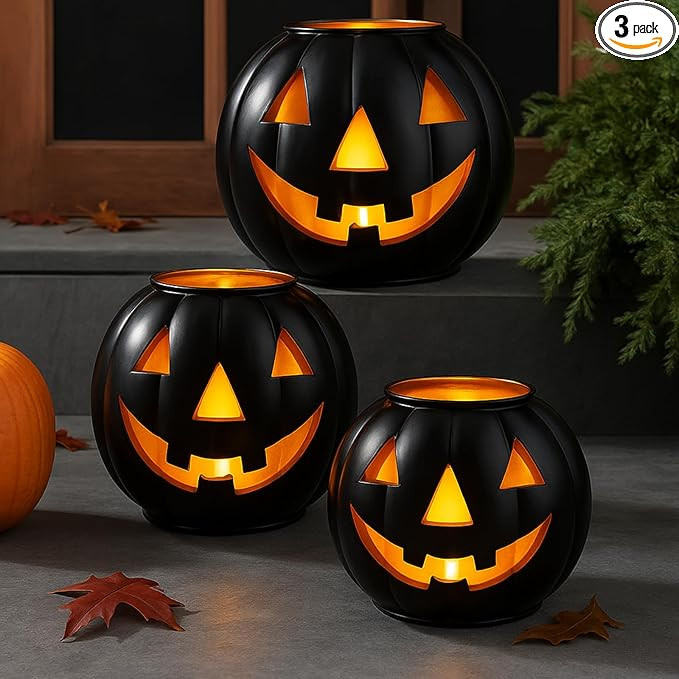 3 Sets Halloween Metal Jack O Lanterns Pumpkin with 3 LED Candles with Black Creepy Cloth Decorat... | Amazon (US)