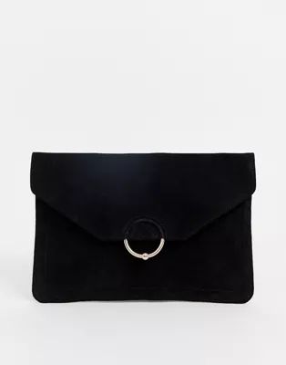 ASOS DESIGN suede clutch bag with ring and ball detail | ASOS UK
