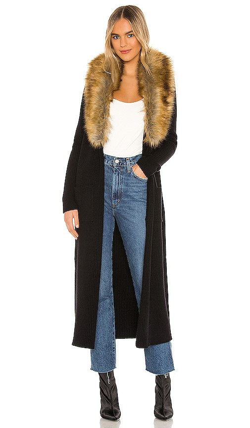 Show Me Your Mumu Lombardi Long Cardigan With Faux Fur Trim in Black. - size M | Revolve Clothing (Global)