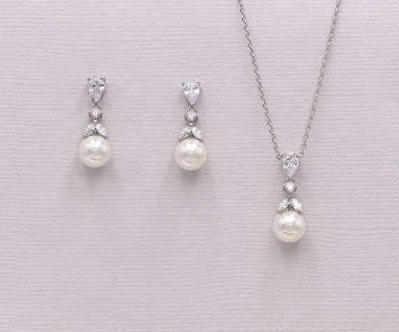 Crystal Pearl Jewelry Set Pearl Bridal Earrings Wedding - Etsy | Etsy (US)