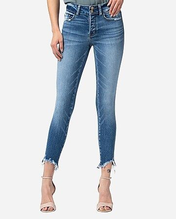 flying monkey mid rise raw hem crop skinny jeans | Express