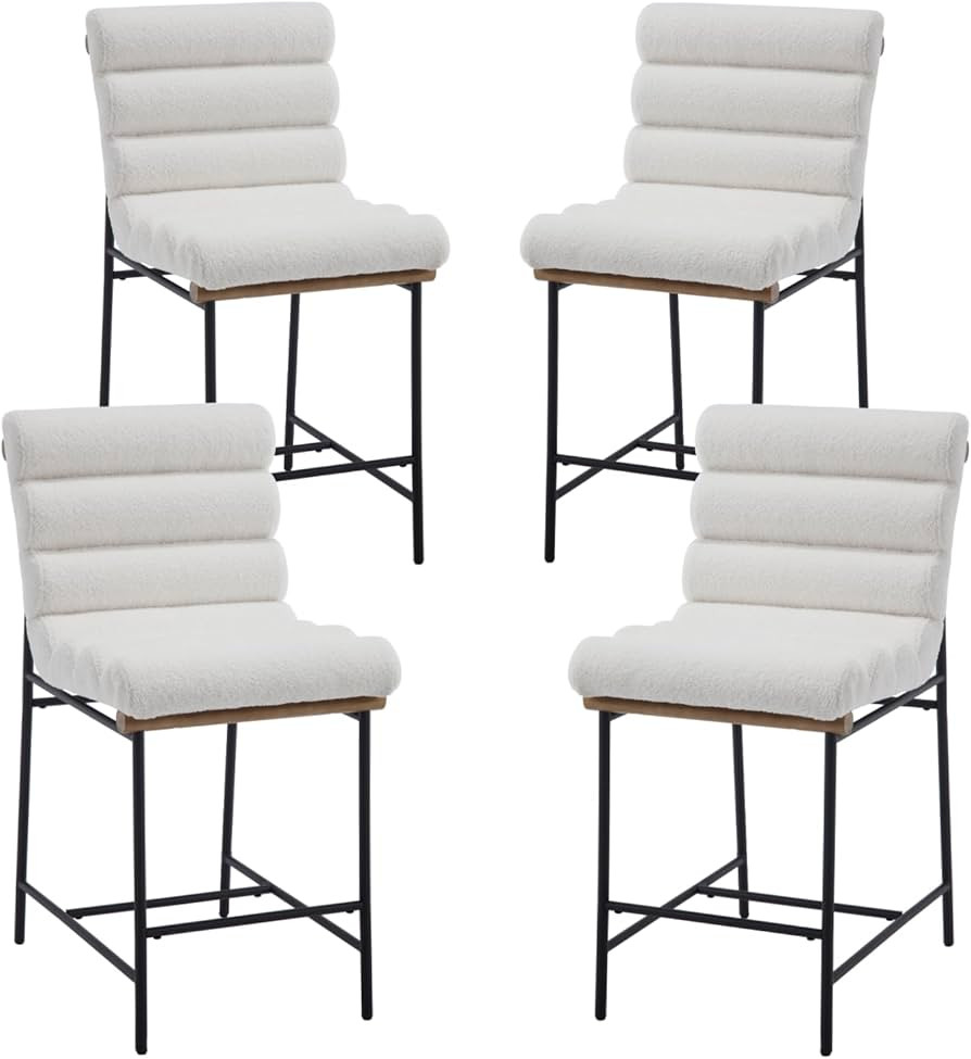 QUINJAY Modern Sherpa White Counter Stools Set of 4, 25" Seat Height Upholstered Counter Height B... | Amazon (US)