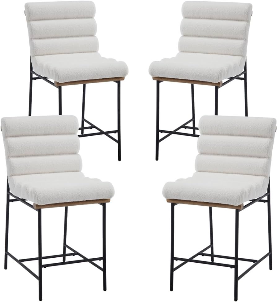 QUINJAY Modern Sherpa White Counter Stools Set of 4, 25" Seat Height Upholstered Counter Height B... | Amazon (US)