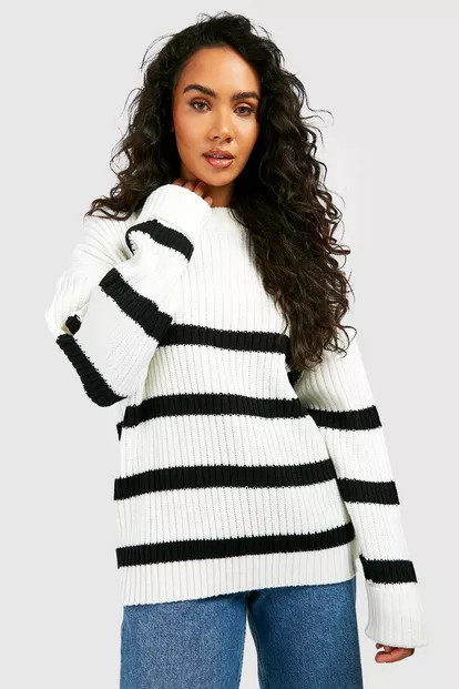 Stripe Boxy Knitted Sweater | Boohoo.com (US & CA)