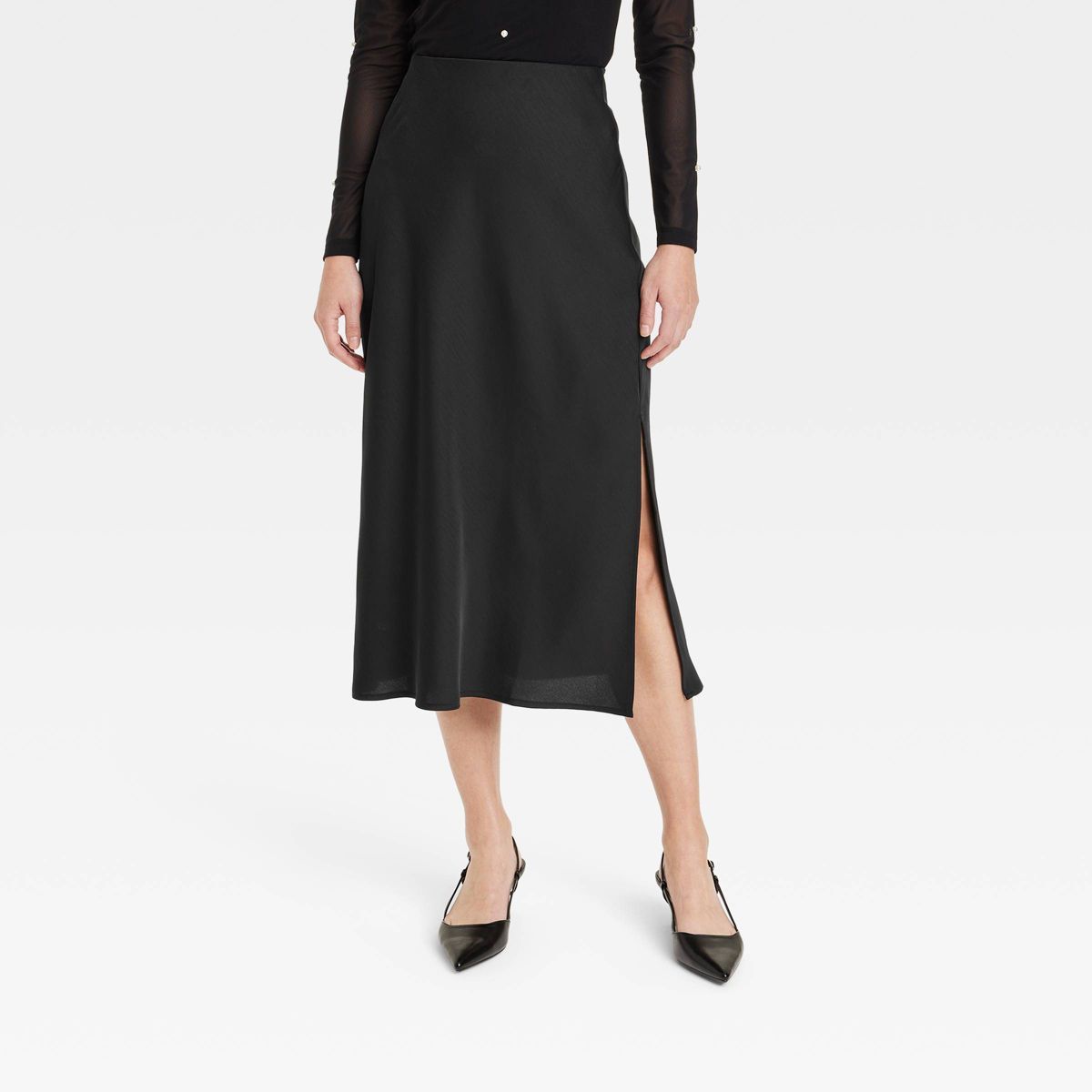 Women's A-Line Midi Slip Skirt - A New Day™ Black L | Target