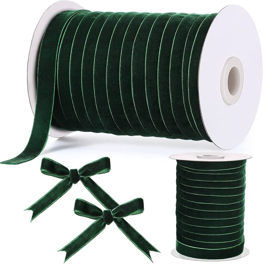 Chuangdi 5/8 Inch, 60 Yard Christmas Velvet Ribbon Vintage Green Ribbons for Gift Wrapping Christ... | Amazon (US)