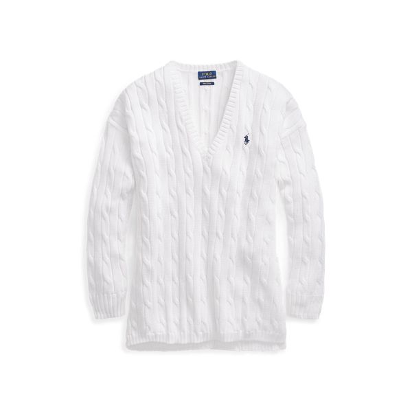 Ralph Lauren Cable-Knit Side-Slit Sweater White S | Ralph Lauren (US)