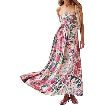 ABYOVRT Women Boho Floral Maxi Dress Backless Spaghetti Strap A-Line Flowy Summer Vacation Long D... | Amazon (US)