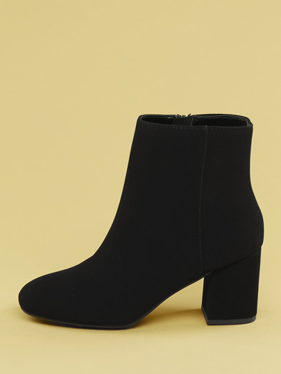 Round Toe Block Heel Side Zip Booties | ROMWE | ROMWE
