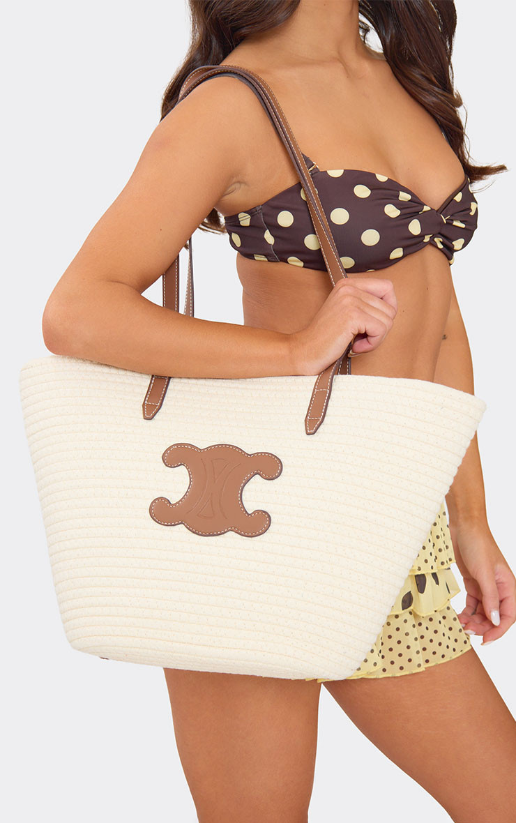 Medika Logo Detail Oversized Beach Bag In White Woven | EGO (UK)