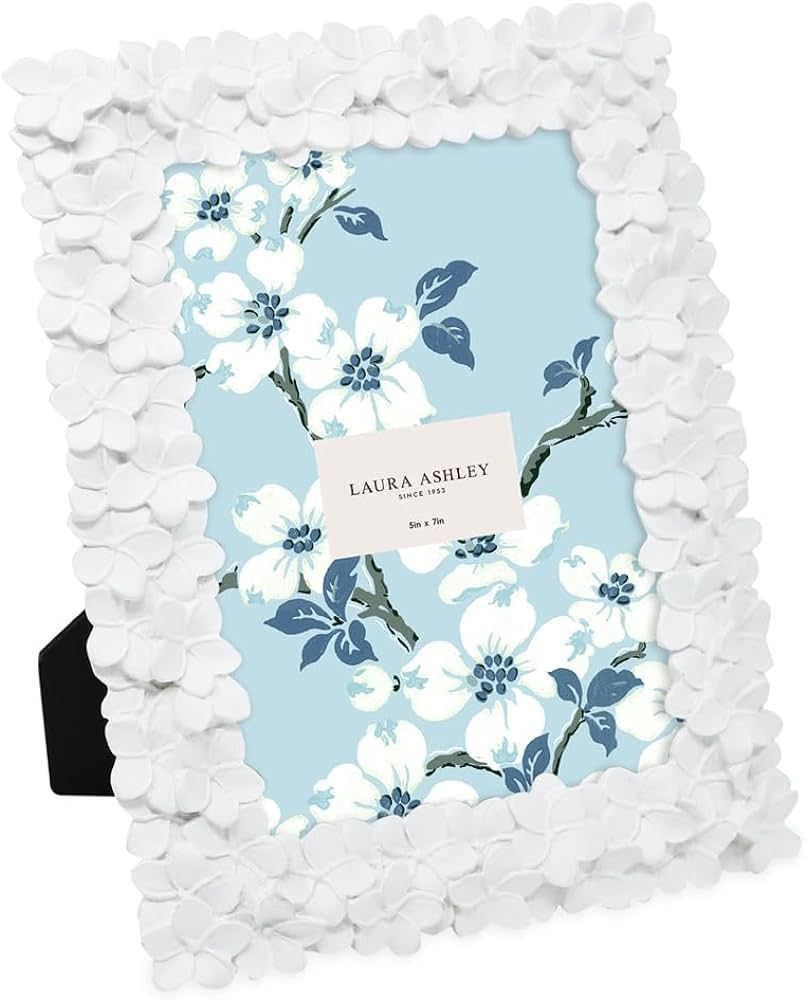 Laura Ashley 5x7 White Flower Textured Hand-Crafted Resin Picture Frame w/Easel & Hook for Tablet... | Amazon (US)