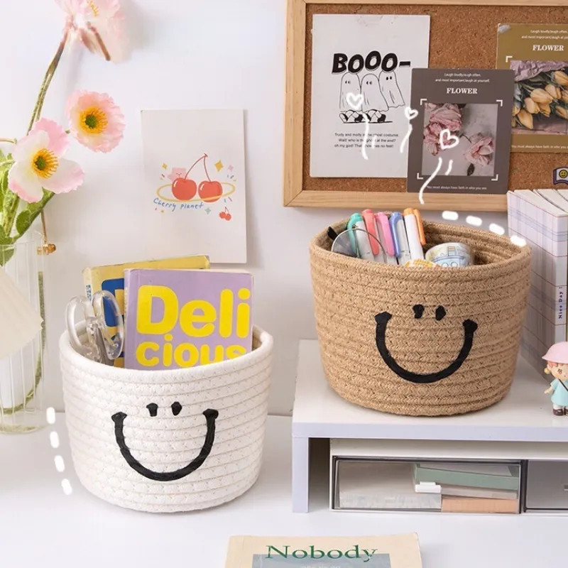 1pc Happy Face Woven Storage Basket Desktop Storage Box Basket Cosmetic Brush Bucket Dormitory Su... | Temu Affiliate Program
