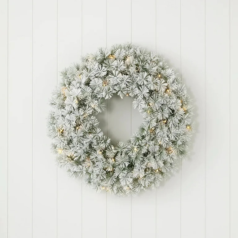 Seasonal LLC Flocked Winter Fir 24 inches Diameter Flocked Hard Needle Christmas Wreath | Walmart (US)