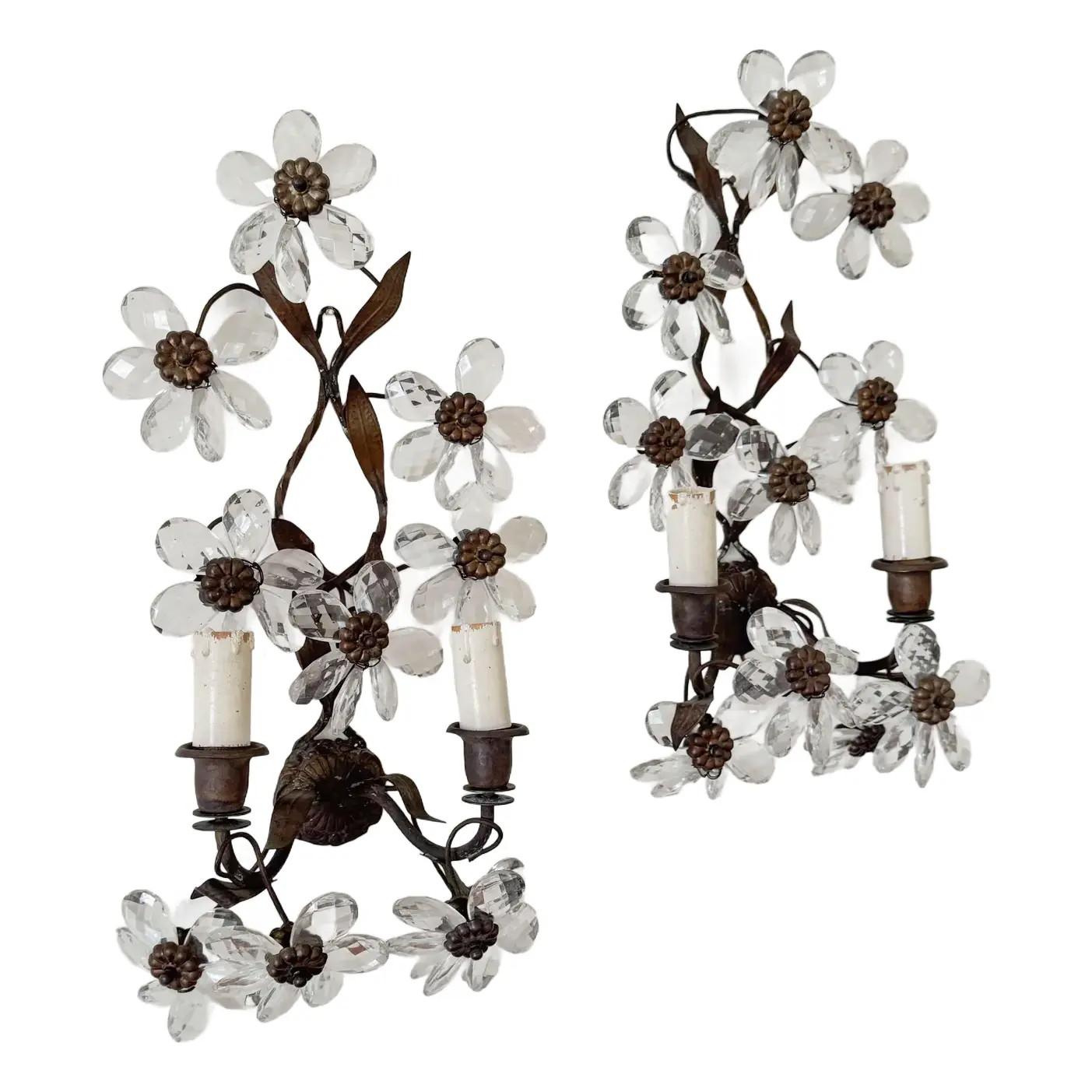 Antique Italian Crystal Sconces, Pair | Chairish