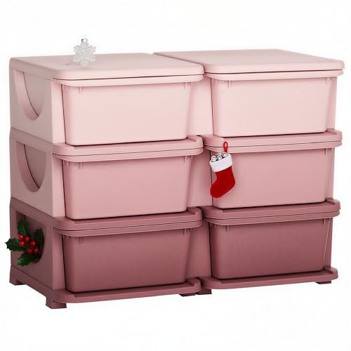 Qaba 3 Tier Kids Storage Unit, Toy Organizers and Storage with 6 Drawer Chest for Kids Bedroom Nursery Kindergarten Living Room for Boys Girls Toddlers, Pink | Amazon (US)