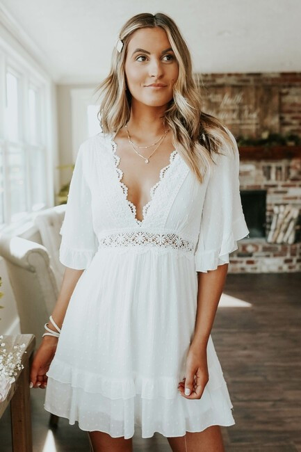 Heaven Sent Crochet Lace White Dotted Dress | Magnolia Boutique