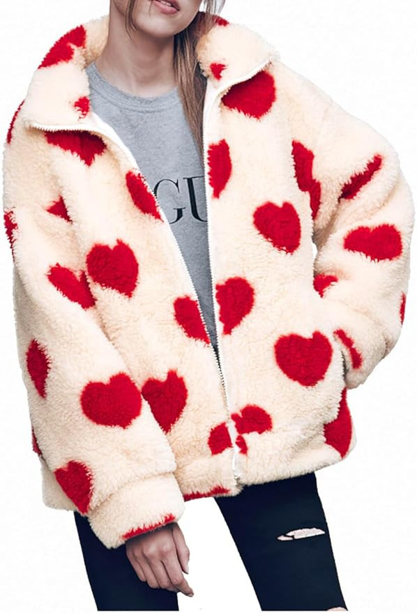 MYHALF Womens Valentine Sweaters Western Aztec Print Zip up Hoodie Sherpa Fleece Jacket Coat with... | Amazon (US)