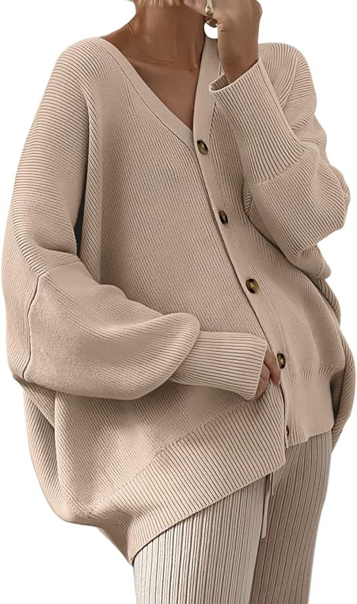 ANRABESS Women's Cardigan 2024 Trendy Open Front Oversized Button Lightweight Sweaters Loose Knit... | Amazon (US)