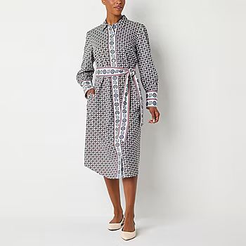 new!St. John's Bay Long Sleeve Midi Shirt Dress | JCPenney