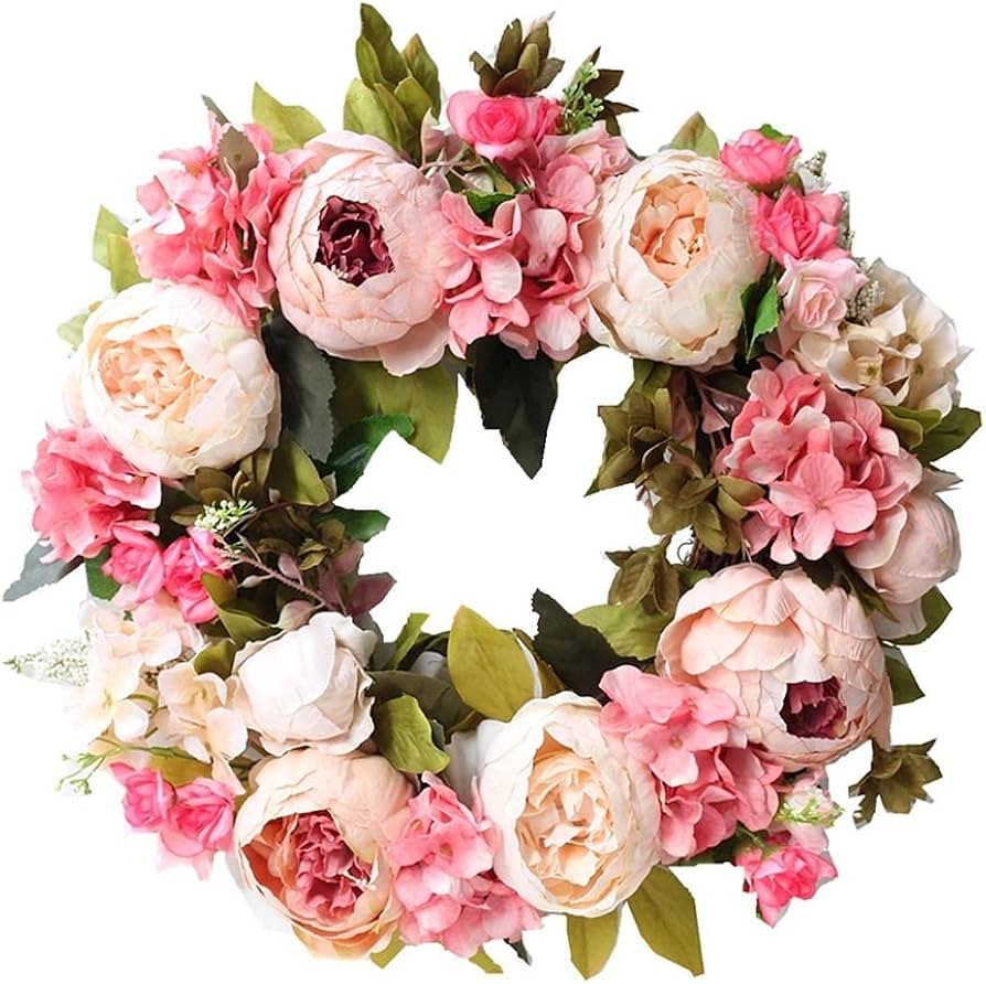 Peony Wreaths for Front Door Artificial Spring Summer Flower Door Wreath 16 Inch Fall Wreaths for... | Amazon (US)