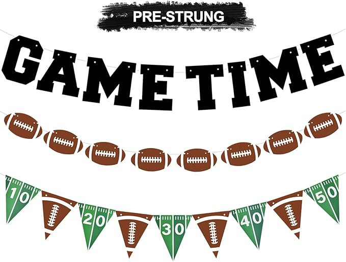 3pcs Game Time Football Banner,NO DIY,Football Party Decorations Pre-Strung Sports Birthday Party... | Amazon (US)