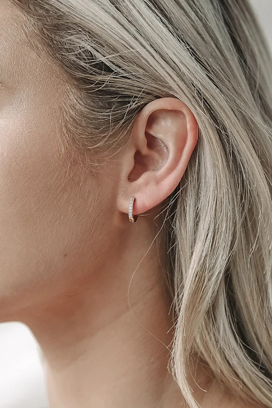 Little Details Gold Rhinestone Mini Hoop Earrings | Lulus