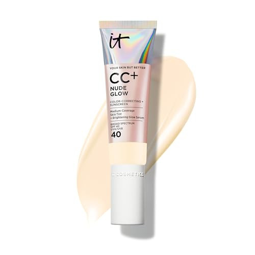 IT Cosmetics CC+ Nude Glow (Fair Ivory) - Medium Coverage Foundation with SPF 40 & Brightening Glow Serum, Lightweight Skin Tint, 2% Niacinamide + Hyaluronic Acid, Up to 24H Hydration - 1.08 fl oz | Amazon (US)