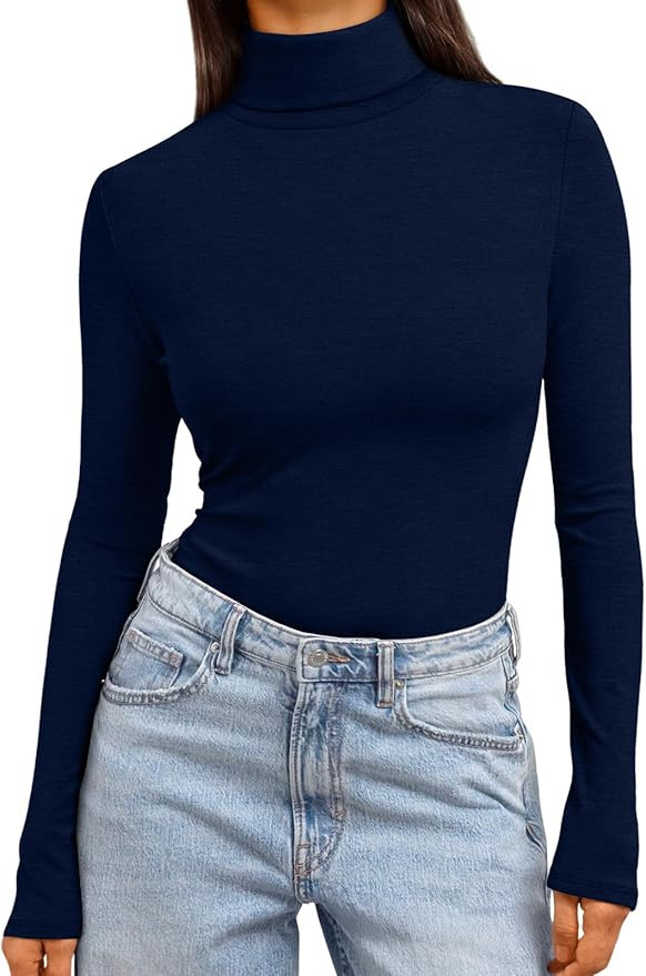 Trendy Queen Women's Turtleneck Long Sleeve Shirts Spring Fashion Basic Thermal Underwear Tops Wi... | Amazon (US)