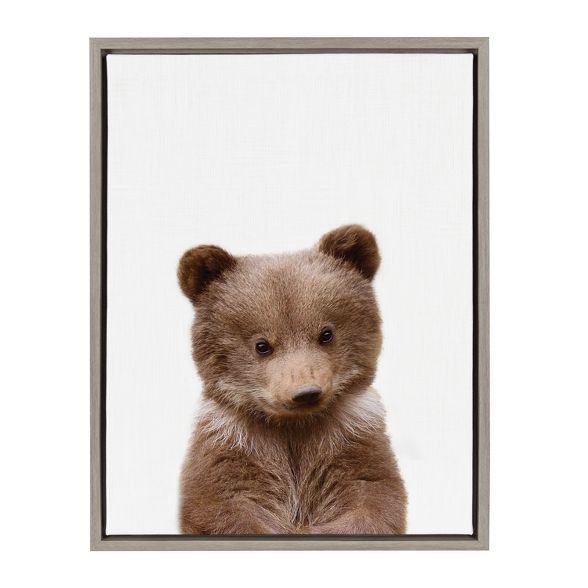 Kate & Laurel 24"x18" Sylvie Baby Bear Animal Print Portrait By Amy Peterson Framed Wall Canvas G... | Target