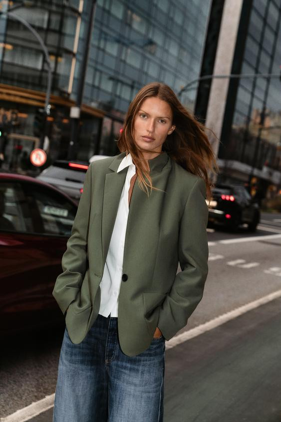 STRAIGHT-FIT BLAZER WITH SHOULDER PADS | Zara US