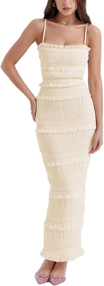 Women Sexy Sleeveless Floral Maxi Dress Deep V Neck Bodycon Corset Slit Long Dress Y2k Low Cut Ca... | Amazon (US)