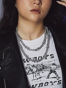 Bandmax Barbed Wire Cuban Necklace for Women Men Stainless Steel/Black Gothic Thorns Skull Choker... | Amazon (US)