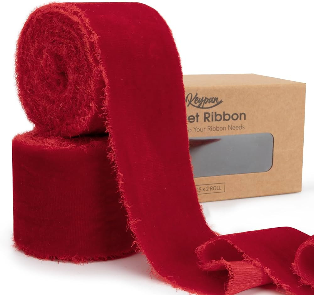 Red Velvet Ribbon 2-1/2 Inch x 6 Yd Handmade Frayed Vintage Wide Ribbons for Christmas Tree Home ... | Amazon (US)