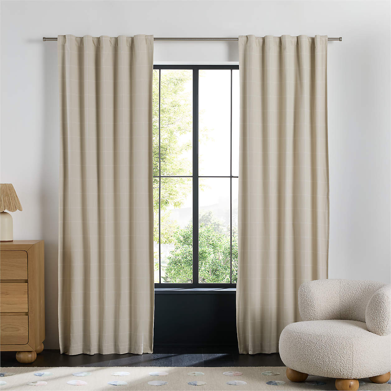Stone Tan Lattice Herringbone Weave Organic Cotton Blackout Curtain Panel 63" + Reviews | Crate &... | Crate & Barrel