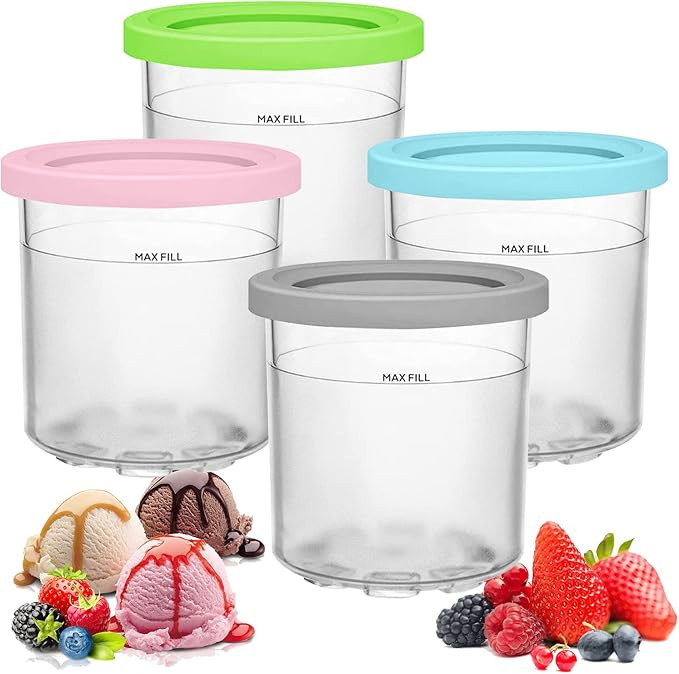 Ice Cream Pints Cup, 4 Pack Ice Cream Pints Containers, Ice Cream Containers with Lids for Ninja ... | Amazon (CA)