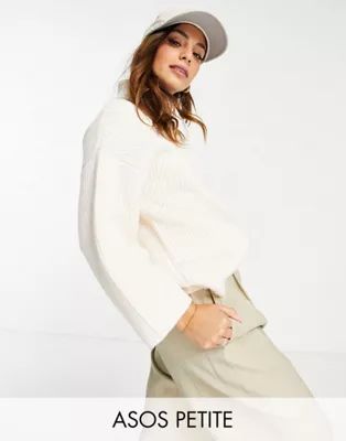 ASOS DESIGN Petite sweater in rib with high neck and knit midi skirt in cream | ASOS | ASOS (Global)
