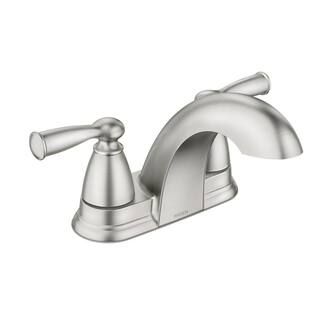 MOEN Banbury 4 in. Centerset Double Handle Low-Arc Bathroom Faucet in Spot Resist Brushed Nickel ... | The Home Depot