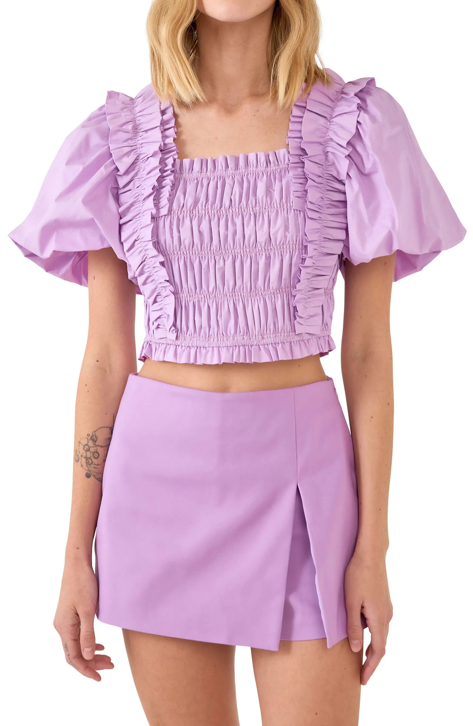 Smocked Puff Sleeve Crop Top | Nordstrom