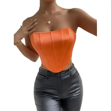 Women s Solid Hanky Hem Tube Top Orange XS | Walmart (US)