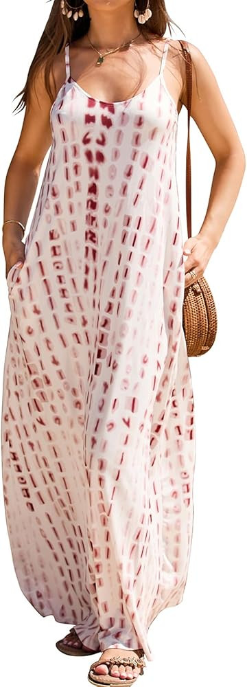Bluetime Women Summer Casual Bohemian Maxi Dress V-Neck Sleeveless Flowy Boho Floral Beach Long D... | Amazon (US)