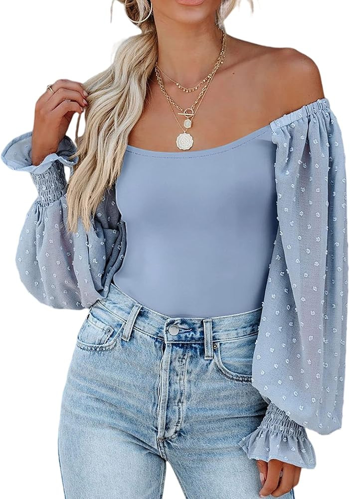 Zeagoo long sleeve bodysuit for women polka dot bodysuit square neck leotard womens top | Amazon (US)