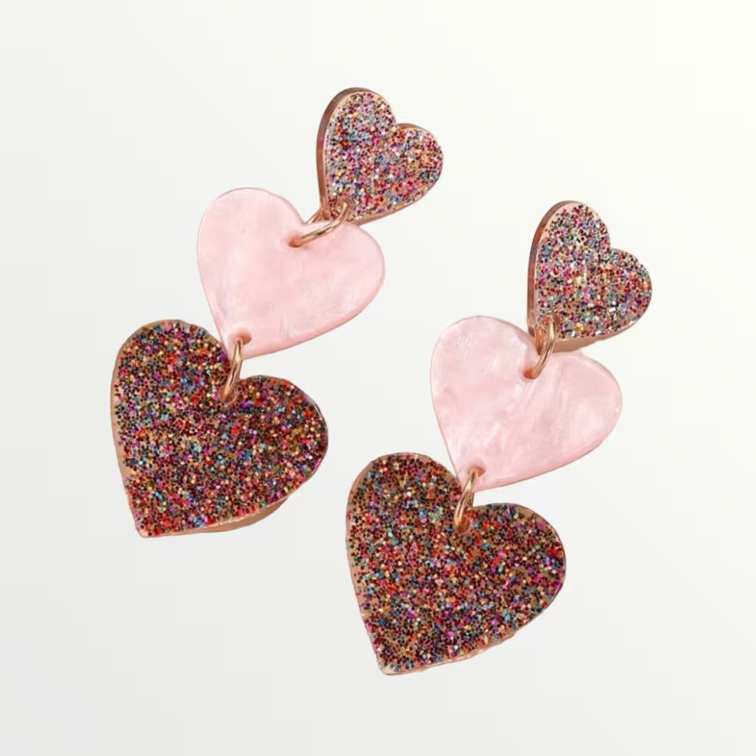 Pink Heart Drop Earrings, Statement Earrings, Cute Dangle Earrings, Unique Aesthetic Bridesmaid E... | Etsy (US)