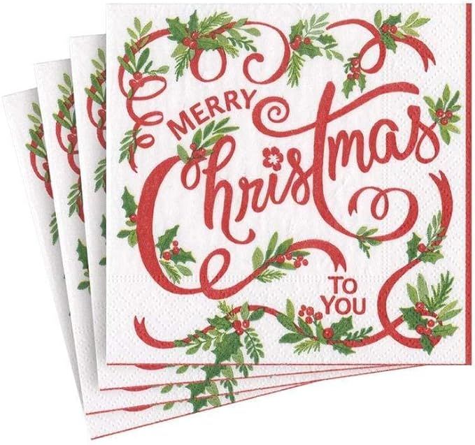 Caspari Merry Christmas to You Paper Cocktail Napkins - Two Packs of 20 | Amazon (US)