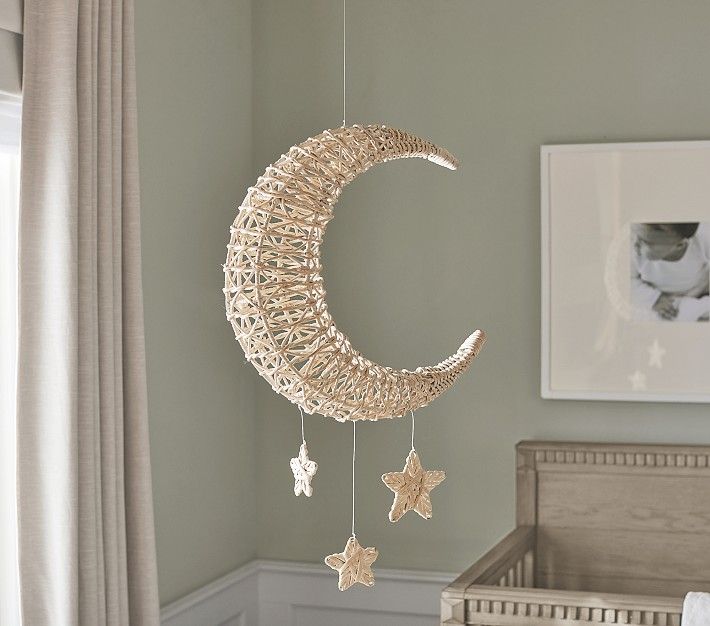 Rattan Moon And Stars Mobile | Pottery Barn Kids