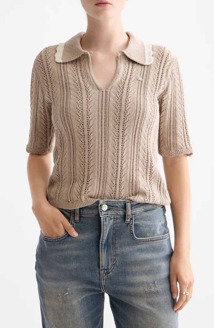 Collar Pointelle Short Sleeve Sweater | Nordstrom